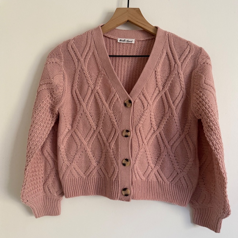 Derek Heart Cropped Pink Cardigan  Sweater Girlhoodcore Cottagecore Preppy Femme